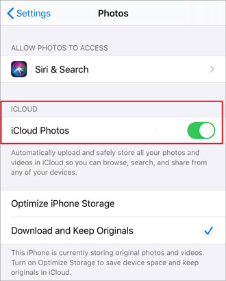 turn on icloud photos on your iphone