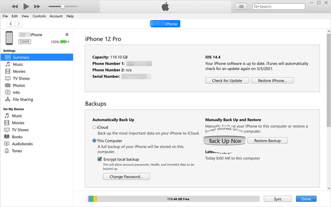 back up iphone with itunes on pc instead of icloud
