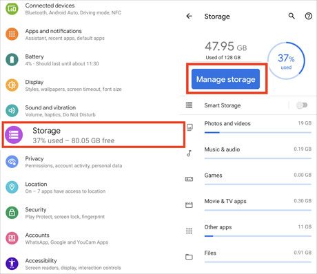 manage your android internal storage to speed up the phone