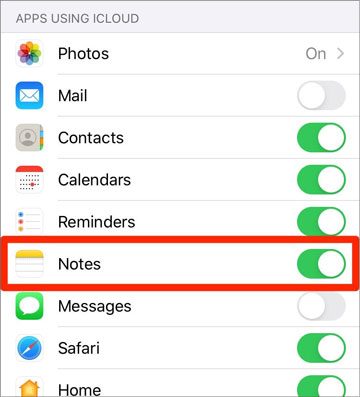 sync notes from iphone to ipad via icloud