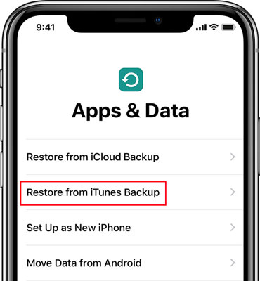 tap restore from itunes backup on the apps and data screen