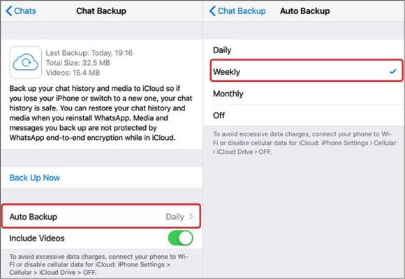 reduce backup frequency if whatsapp chat backup is slow or stuck
