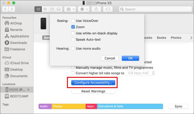 fix my iphone is stuck in zoom using finder