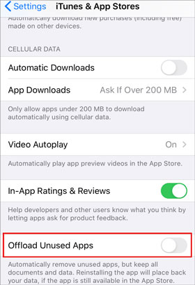 offload unused apps from iphone if its memory is full