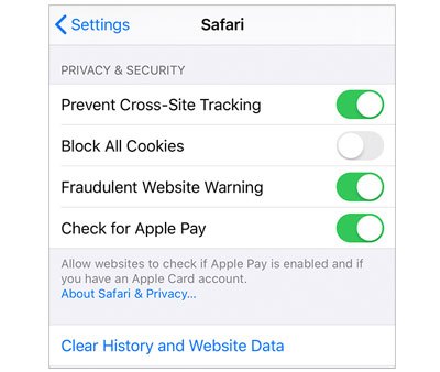 clear out safari history and website data from iphone