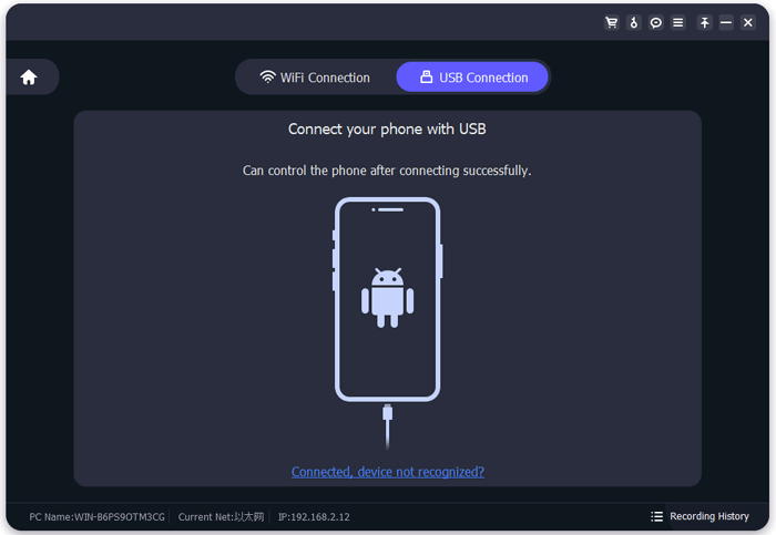 select usb connection from the available options