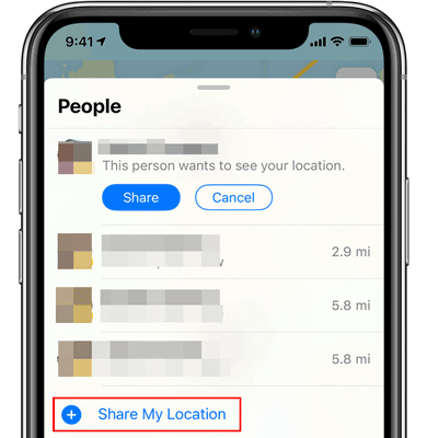 share your location on iphone using the find my app