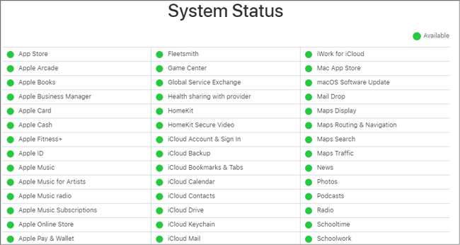 check if icloud works correctly on system status to fix icloud not working issue