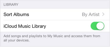toggle on icloud music library on iphone to regain the missing songs