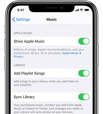 turon on sync library on iphone