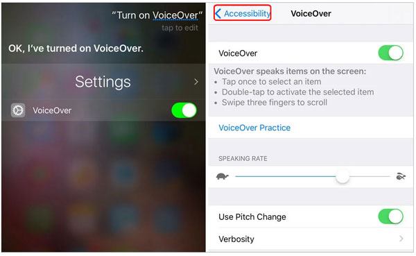 ask siri to turn on voiceover for entering screen passcode