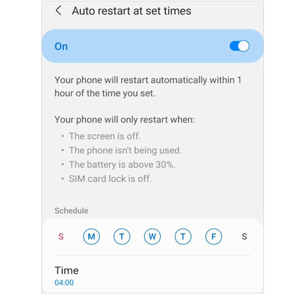 turn off auto restart on samsung if the device always reboots