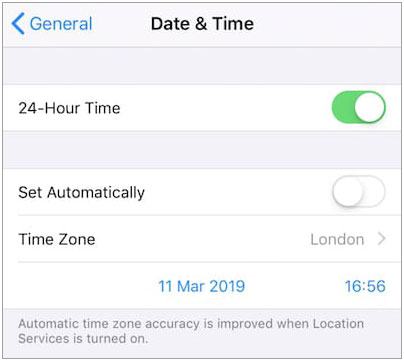 set date and time accurately on iphone if location is not available
