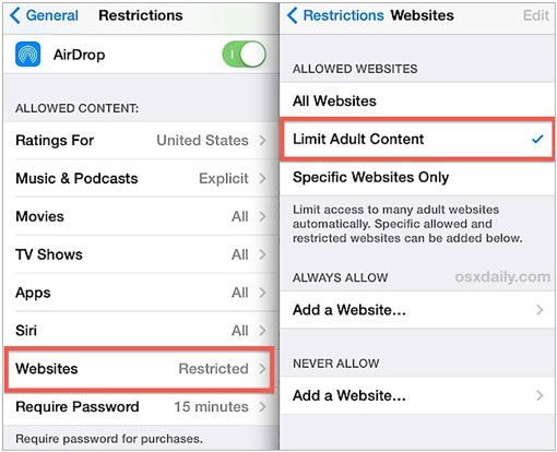 stop child hacking screen time on iphone via limiting adult websites