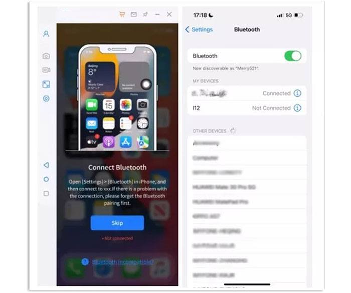 enable bluetooth to mirror iphone screen to a computer fast