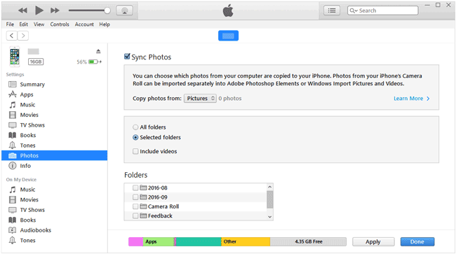 sync photos from ipod to pc via itunes