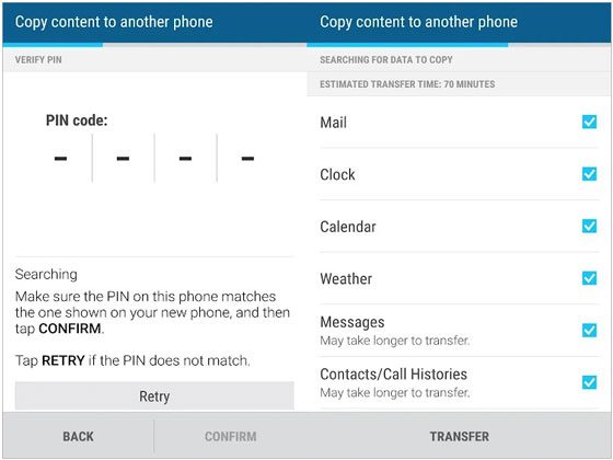 copy lg to htc via htc transfer tool