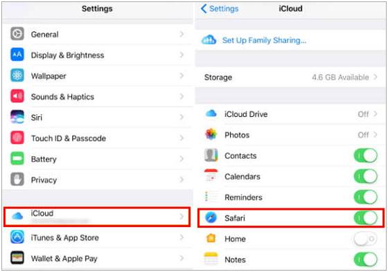 turn on safari on icloud of iphone if bookmarks disappear