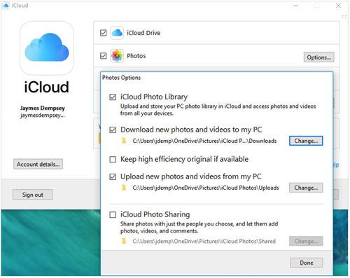 move photos from an icloud account to external hard drive via icloud for windows application