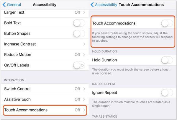 enable touch accommodations if the screen does not work on ipad