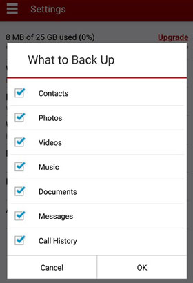 how to back up contacts to verizon cloud