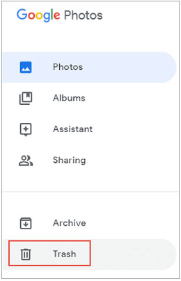 click on trash from google photos web