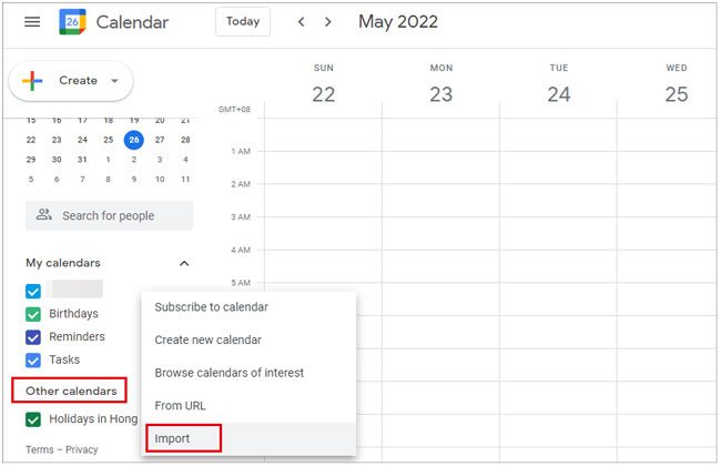 import samsung calendar to google calendar