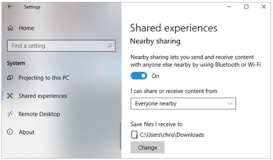 use windows nearby sharing to transfer files