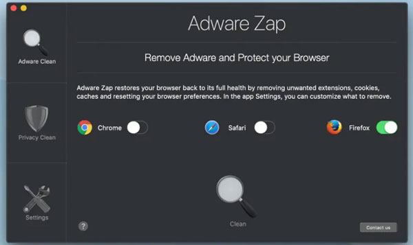 clean junks via adware zap browser cleaner