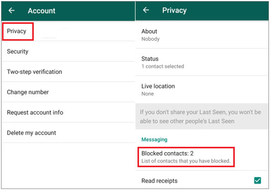 find the blocked contacts on whatsapp app