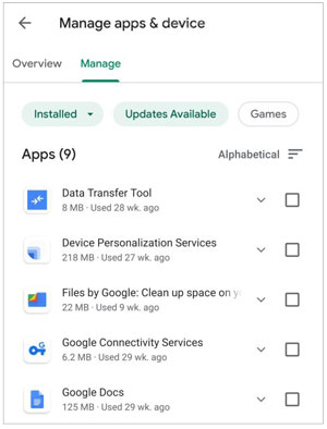 eliminate apps from samsung device with google play store