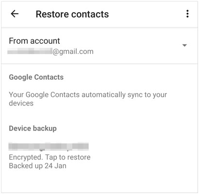restore contacts on oneplus via google backup