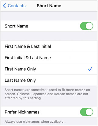 disable short name feature to fix iphone contacts messed up