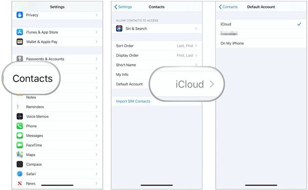set icloud as the default account if the contacts are not syncing