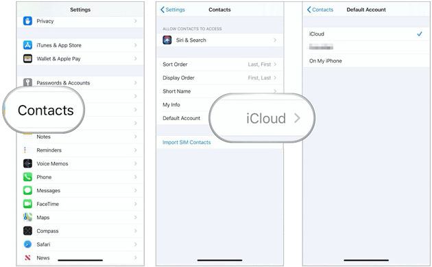 set icloud as the default account