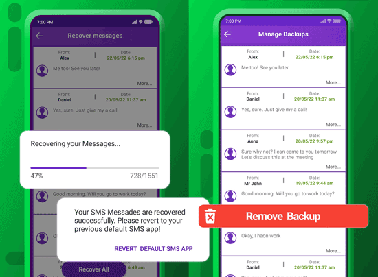 use the message recovery app for free to retrieve deleted text messages on android