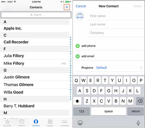 add contacts to iphone via contacts app