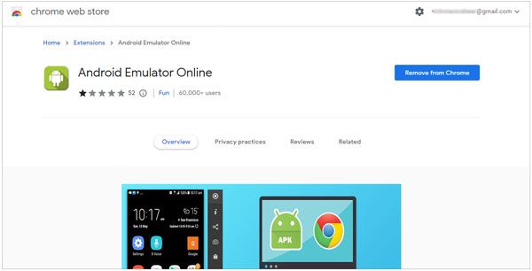 add android emulator online extension to chrome to play android games on computer