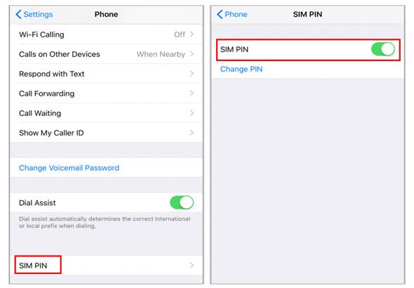 turn off sim pin on iphone to unlock the sim card