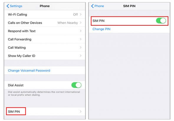 turn off sim pin on iphone to unlock the sim card