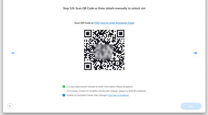 scan qr code to unlock sim on iphone