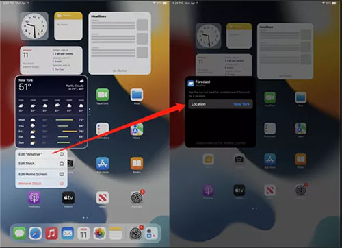 edit weather widget on ipad