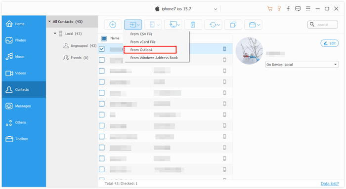 transfer outlook contacts to iphone via ios transfer software