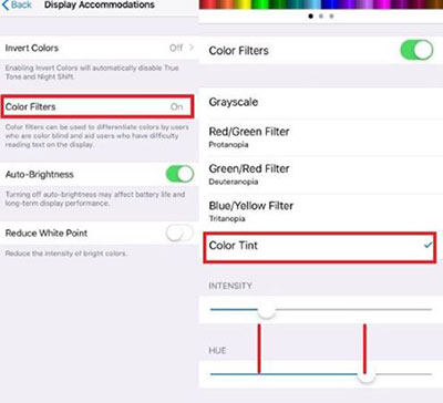 adjust the screen color to fix iphone purple screen