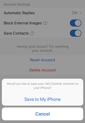 export outlook contacts to iphone via outlook contacts app