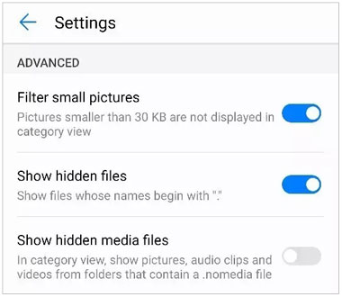 unhide the hidden files on android phone if you cannot see the photos in the gallery ap