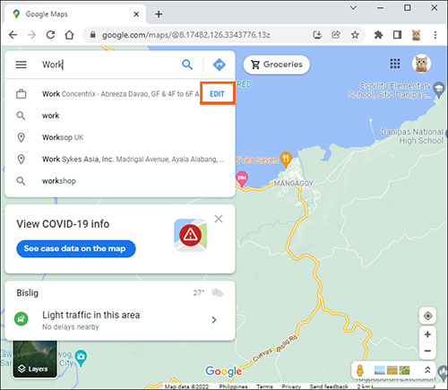 change work location on google maps