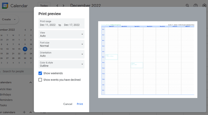 print google calendar from ipad via icloud