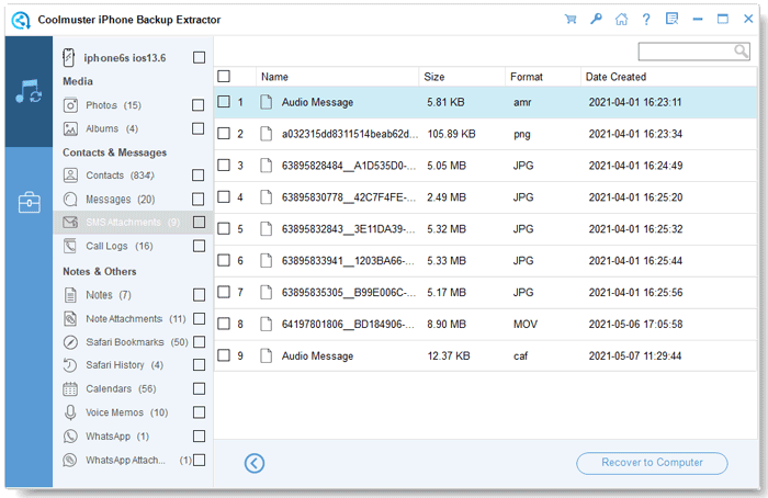 recover sms attachments from itunes backup