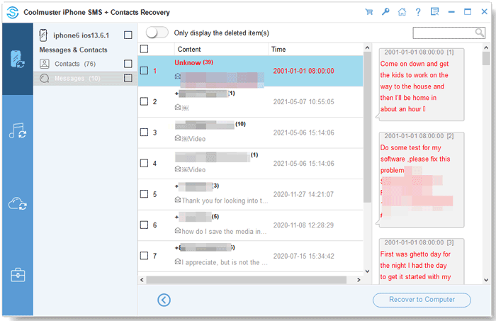 recover deleted sms iphone without backup via coolmuster iphone sms contacts recovery